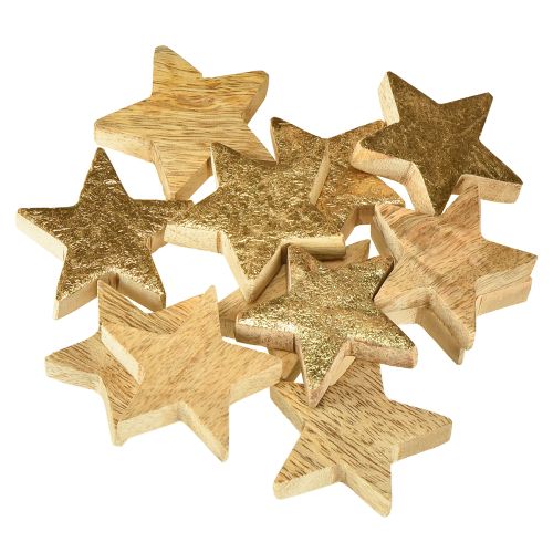 Artículo Estrellas decorativas de madera estrellas doradas madera de mango natural Ø5cm 12 uds