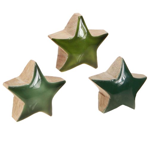 Estrellas decorativas de madera, color verde, para esparcir, 3 cm, 9 unidades