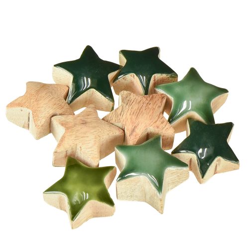 Artículo Estrellas decorativas de madera, color verde, para esparcir, 3 cm, 9 unidades