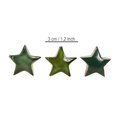 Artículo Estrellas decorativas de madera, color verde, para esparcir, 3 cm, 9 unidades