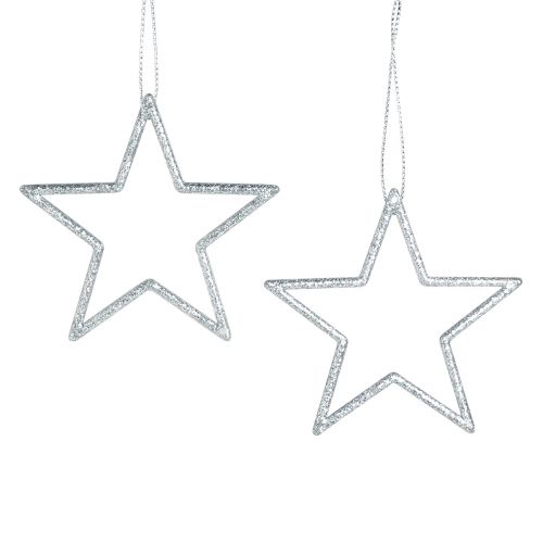 Estrellas decorativas poinsettias para colgar plata 7,5cm 40uds