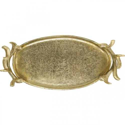 Artículo Bandeja decorativa con astas de ciervo doradas, bandeja vintage ovalada L35×W17cm