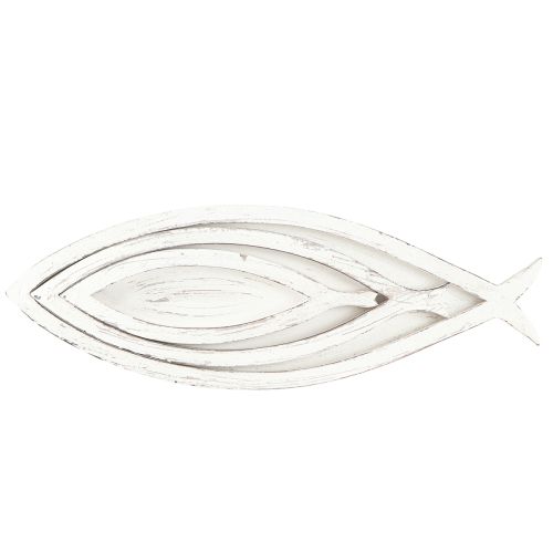 Artículo Bandeja decorativa de madera con forma de pez, color blanco y natural, L30/40/50 cm, juego de 3