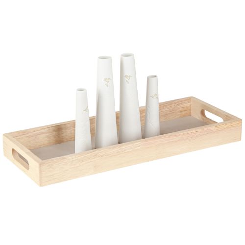 Artículo Bandeja Decorativa Madera Mini Jarrones Cerámica Oro Blanco 35x14cm