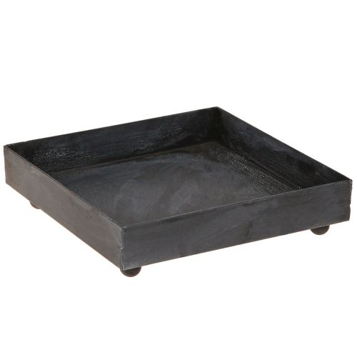 Bandeja decorativa metal negro gris lavado 15×15cm 2uds