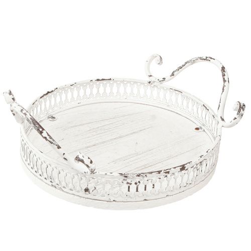Floristik24 Bandeja decorativa metal mango blanco shabby chic Ø20cm H8cm