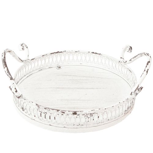 Floristik24 Bandeja decorativa metal mango blanco shabby chic Ø20cm H8cm