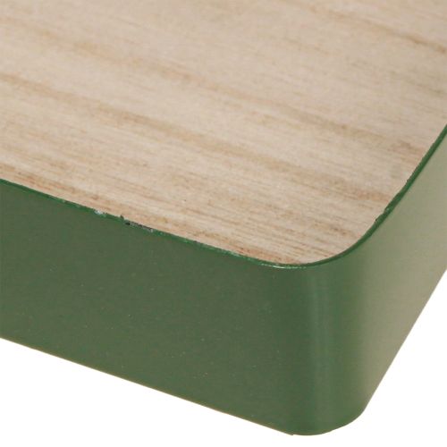 Artículo Bandeja decorativa de metal cuadrada base de madera verde 25,5×25,5cm