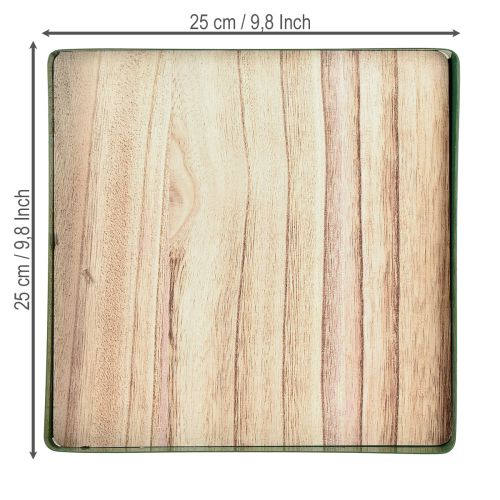 Artículo Bandeja decorativa de metal cuadrada base de madera verde 25,5×25,5cm