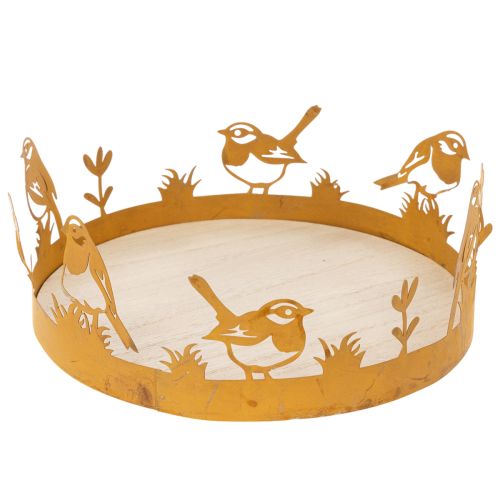 Bandeja decorativa, adorno de mesa con pájaros, decoración primaveral, metal oxidado, Ø20cm H8.5cm comprar | Floristik24.es