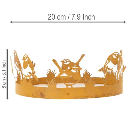 Bandeja decorativa, adorno de mesa con pájaros, decoración primaveral, metal oxidado, Ø20cm H8.5cm | Floristik24.es