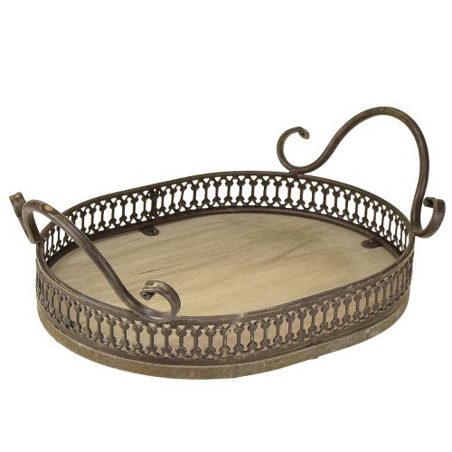 Floristik24 Bandeja decorativa ovalada 23cm x 17,5cm x 7,5cm marrón