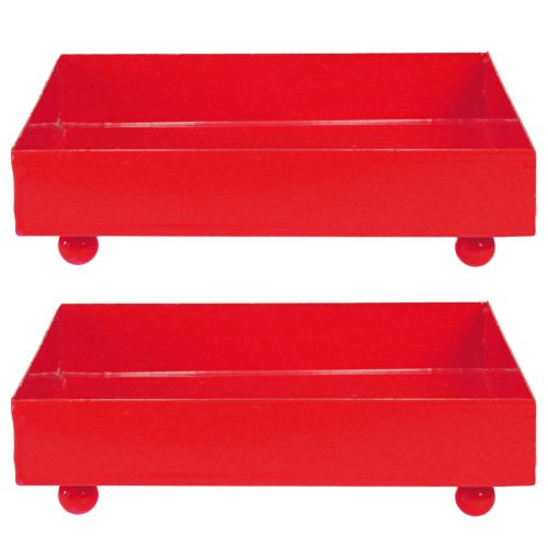 Artículo Bandeja decorativa cuadrada de metal rojo 15×15cm 2uds