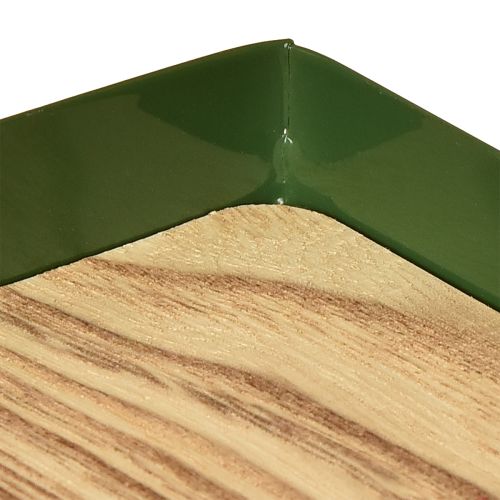 Artículo Bandeja decorativa rectangular de metal verde base de madera 41×14cm