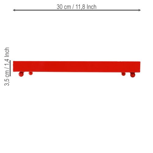 Artículo Bandeja decorativa rectangular de metal rojo con patas 30×15cm