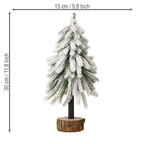 Floristik24 Árbol de Navidad decorativo cubierto de nieve sobre base de madera Ø15cm H30cm