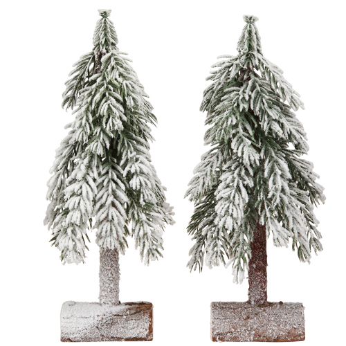 Artículo Árbol de Navidad decorativo con nieve artificial sobre base 30cm 2uds