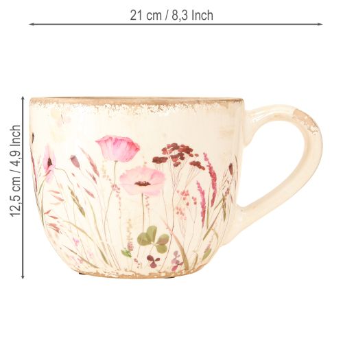 Artículo Taza decorativa de cerámica color crema craquelado amapola 15cm×12,5cm