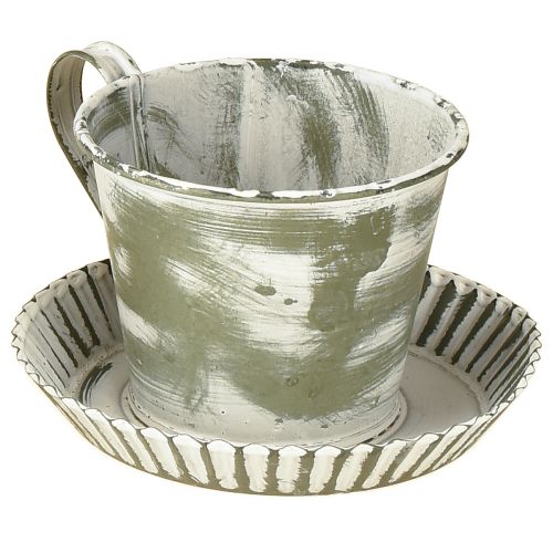 Taza decorativa de metal blanco lavado antiguo Ø9cm H8cm 2uds