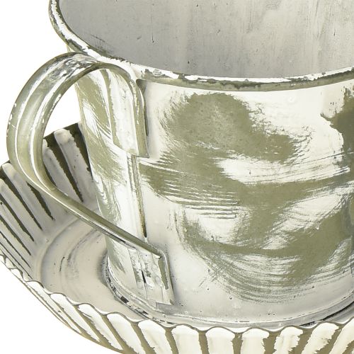 Artículo Taza decorativa de metal blanco lavado antiguo Ø9cm H8cm 2uds