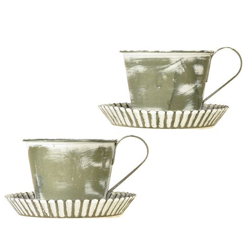 Artículo Taza decorativa de metal blanco lavado antiguo Ø9cm H8cm 2uds