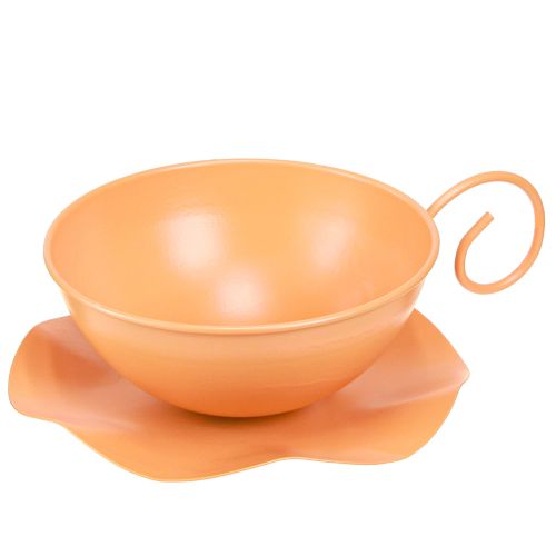 Artículo Taza decorativa Ø16cm H9cm con plato decoración de metal naranja 2ud