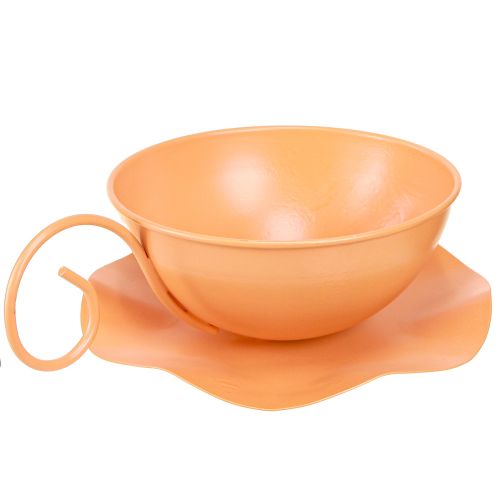 Artículo Taza decorativa Ø16cm H9cm con plato decoración de metal naranja 2ud