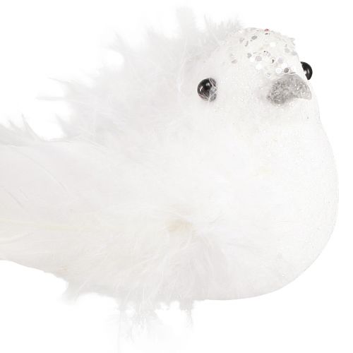 Artículo Palomas decorativas en clip pareja de palomas con plumas y purpurina blanco 16cm 2 uds