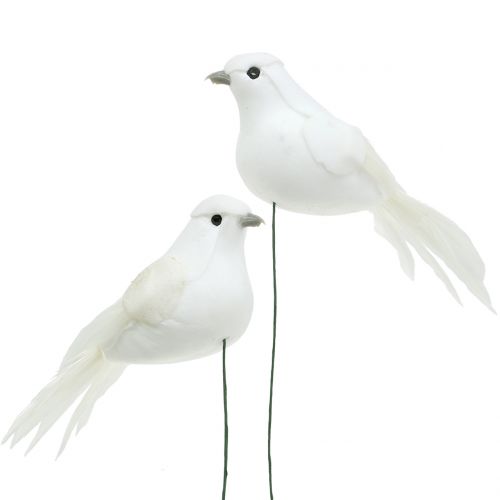Floristik24 Deco palomas en el alambre blanco 9cm 6pcs