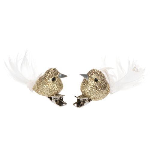Floristik24 Pareja de palomas decorativas, pájaros decorativos con clip, dorados, 5 cm, 4 piezas
