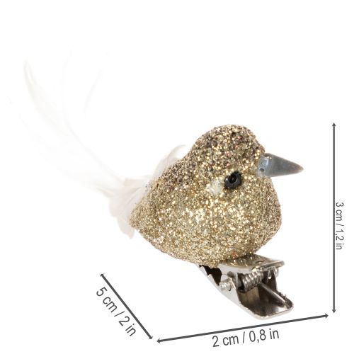 Artículo Pareja de palomas decorativas, pájaros decorativos con clip, dorados, 5 cm, 4 piezas