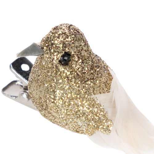 Artículo Pareja de palomas decorativas, pájaros decorativos con clip, dorados, 5 cm, 4 piezas