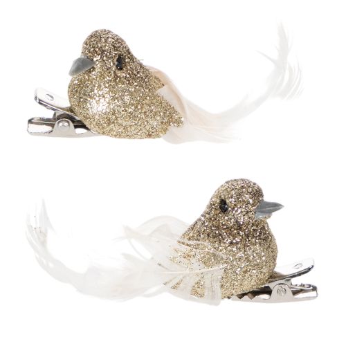 Artículo Pareja de palomas decorativas, pájaros decorativos con clip, dorados, 5 cm, 4 piezas