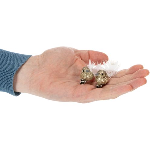 Artículo Pareja de palomas decorativas, pájaros decorativos con clip, dorados, 5 cm, 4 piezas