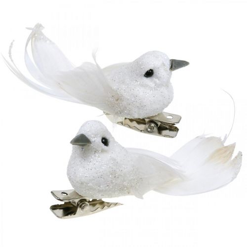 Deco pareja de palomas Deco pájaros con clip blanco L5cm 4pcs