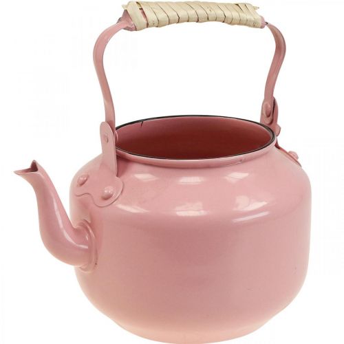 Floristik24 Macetero decorativo con forma de tetera de metal rosa viejo Ø8,6cm H16cm
