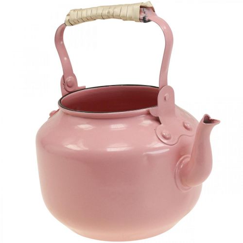 Floristik24 Macetero decorativo con forma de tetera de metal rosa viejo Ø8,6cm H16cm