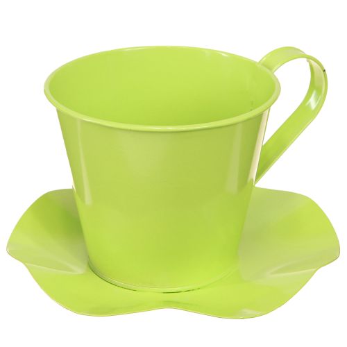 Floristik24 Taza de té decorativa de metal con plato verde claro Ø12 H10cm 8 piezas