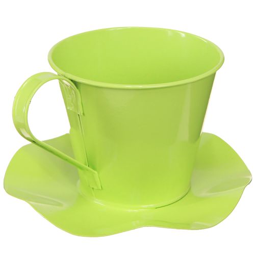 Artículo Taza de té decorativa de metal con plato verde claro Ø12 H10cm 8 piezas