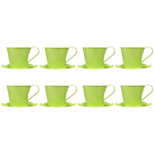 Artículo Taza de té decorativa de metal con plato verde claro Ø12 H10cm 8 piezas