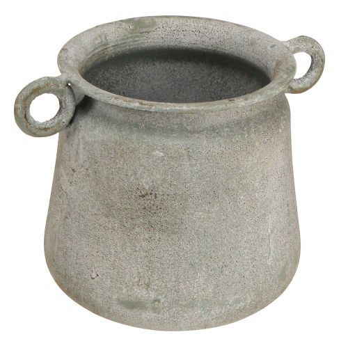 Artículo Macetero decorativo vintage de metal con asas gris Al. 13,5 cm