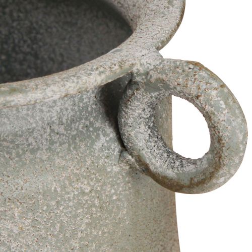 Artículo Macetero decorativo vintage de metal con asas gris Al. 13,5 cm