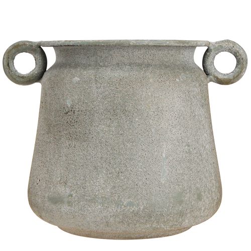 Artículo Macetero decorativo vintage de metal con asas gris Al. 13,5 cm