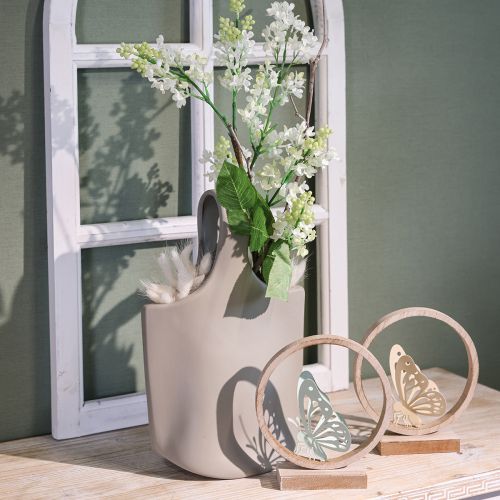 Artículo Jarrón decorativo de cerámica tipo shopper gris 19×4,5×33cm