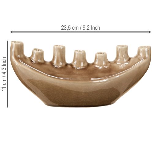 Artículo Jarrón decorativo de cerámica con forma de barco, color marrón, 23 x 8,5 cm, alto 11 cm