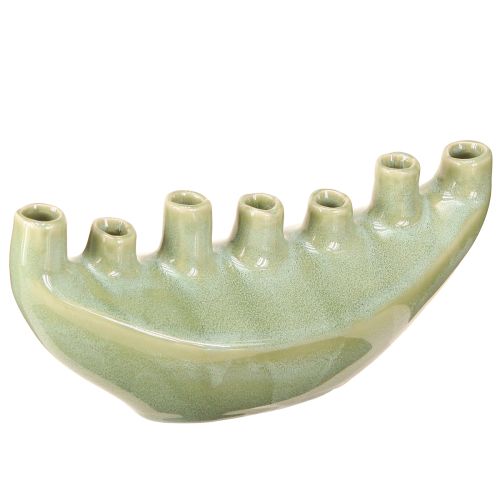 Artículo Jarrón decorativo de cerámica con forma de barco, color verde claro, 23 x 8,5 x 11 cm