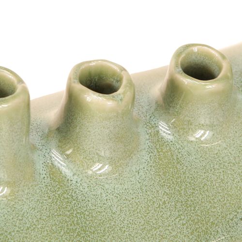 Artículo Jarrón decorativo de cerámica con forma de barco, color verde claro, 23 x 8,5 x 11 cm