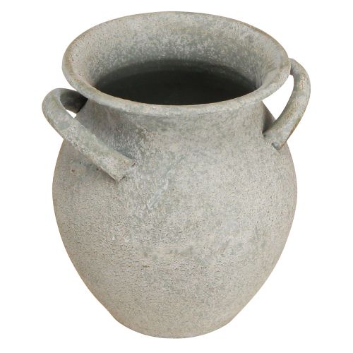 Artículo Jarrón decorativo con asas macetero vintage metal gris Al. 13 cm