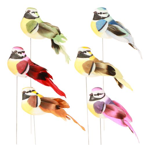 Artículo Plumas decorativas de pájaros sobre alambre 6 surtidos 8x3,5cm 12uds