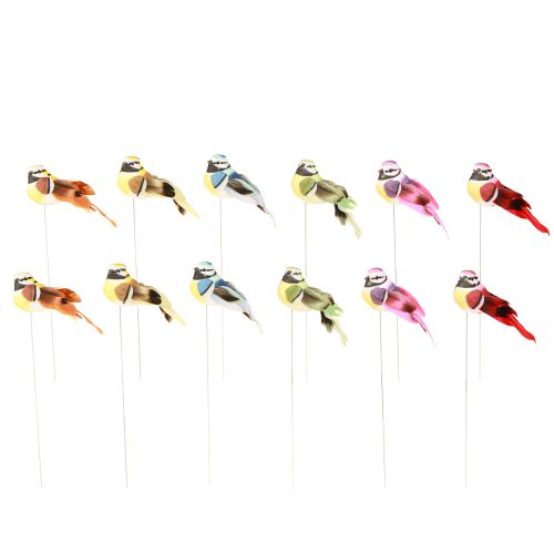 Artículo Plumas decorativas de pájaros sobre alambre 6 surtidos 8x3,5cm 12uds